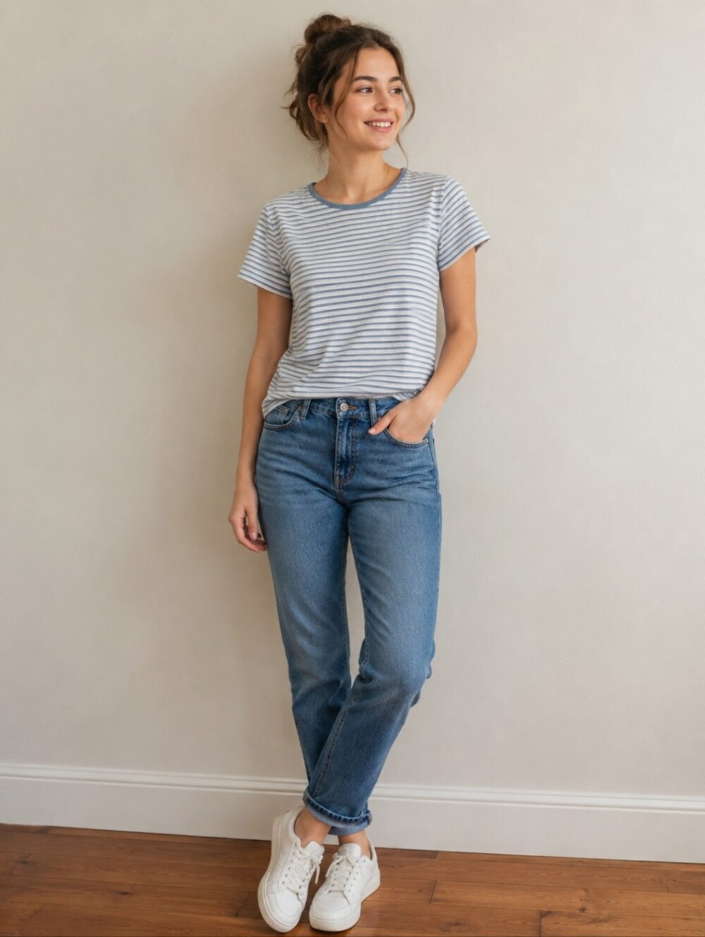 Gap Striped Crewneck Kids Tee - Light Blue & White